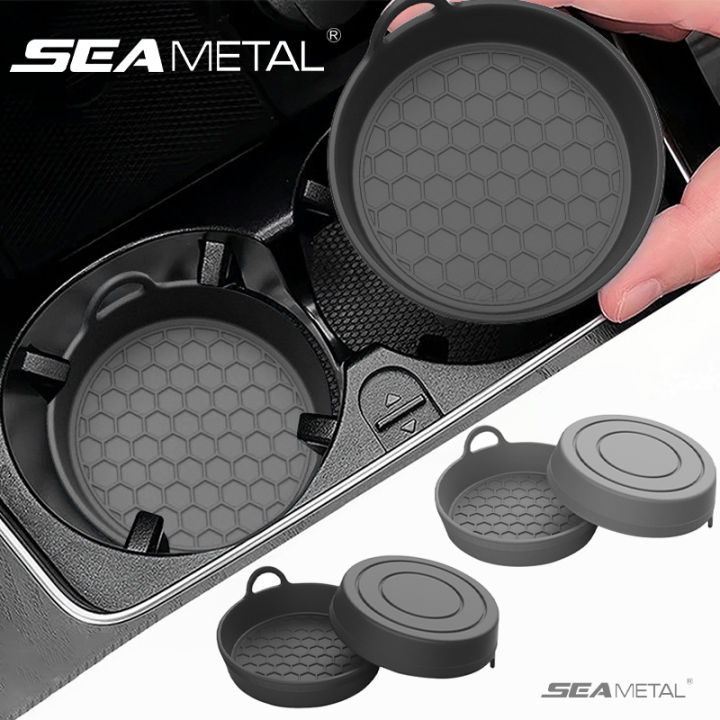 SEAMETAL 2Pcs Car Coaster Water Cup Holder Silicone Non-slip Drink Cup Mat Waterproof Heat Insulation Car Cup Mat Accessories