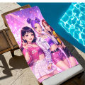 Style Beach Towel Pink Purple Gradient Starry Sky Anime Design for Beach Pool Camping Outdoor. 