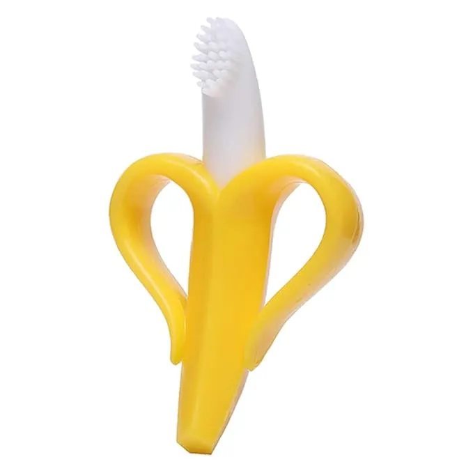 Silicone Baby Banana Teether & Infant Toothbrush, Ergonomic Grip