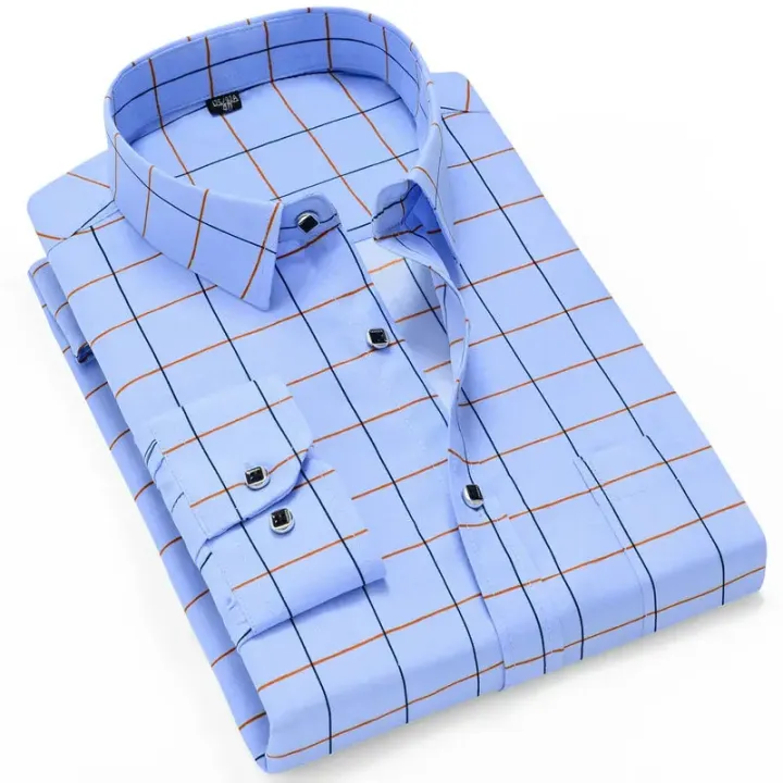 2024 New Men's Business Casual Shirt Long Sleeved Cotton Comfortable Breathable Plaid Striped Shirts for Man Color Stitching