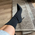 Women 7.5cm 10cm High Heels Silk Sock Boots Green Low Heels Short Ankle Boots Lady Stripper Winter Pointed Toe Satin  Shoes. 