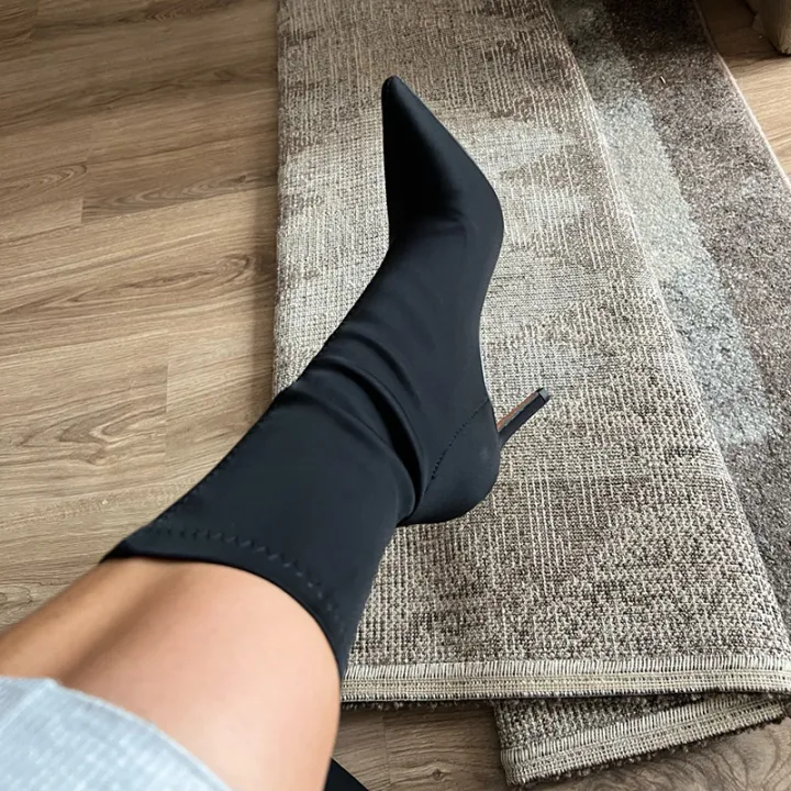Women%207.5cm%2010cm%20High%20Heels%20Silk%20Sock%20Boots%20Green%20Low%20Heels%20Short%20Ankle%20Boots%20Lady%20Stripper%20Winter%20Pointed%20Toe%20Satin%20%20Shoes%20-%20Image%204