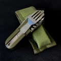 Stainless Steel 7 in 1 Camping Cutlery Set - Foldable Multifunctional Outdoor Tableware with Fork Spoon Knife for Picnic Hiking.