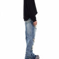 American Style Vintage Tassel Ripped Men Jeans Fashion Trend Wide Leg Loose Straight Leg Denim Pants Hot Sale Male Trousers. 
