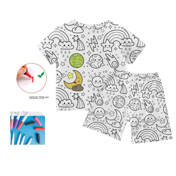 Novelty Kid DIY Hand Painted Homewear  Short-sleeved T-shirt and shorts Pajama Sets For Boy And Girl (without painting pen)
