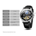 Forsining Luxury Skeleton Mechanical Watches for Men Dual Time Zone Tourbillion Automatic Watch Genuine Leather Strap Moon Phase. 