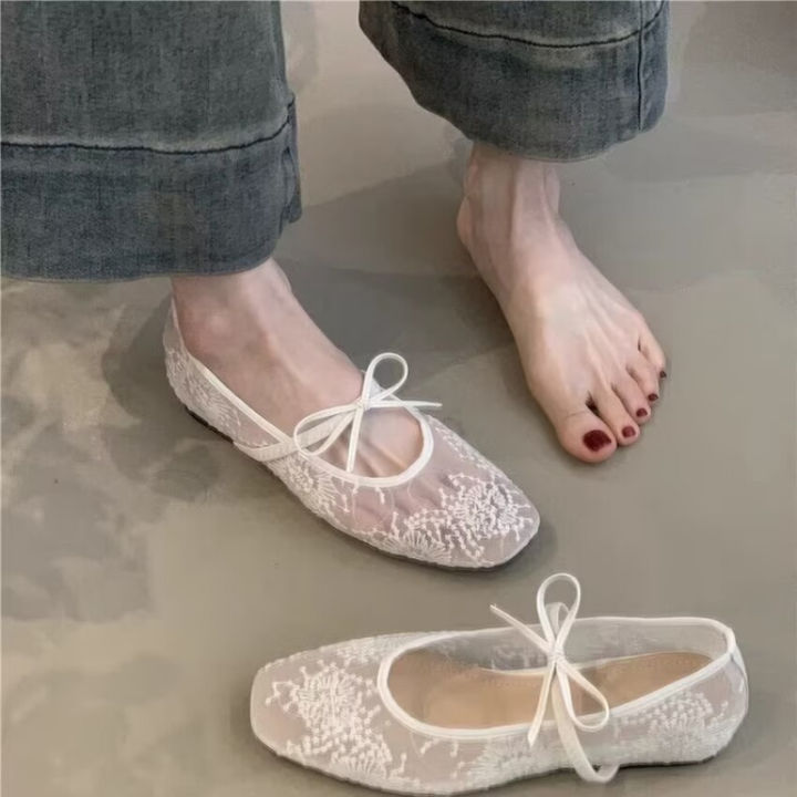 2026%20Women's%20Lace%20Mesh%20Mary%20Jane%20Shoes%20Fashion%20Square%20Toe%20Bowknot%20Flats%20Soft%20Sole%20Comfortable%20Slip-On%20Retro%20Elegant%20Date%20Shoes%20-%20Image%203