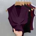 Summer Women's V-neck Sleeveless Vest Slim Fit Outerwear for Girls Solid Color Fashionable, Casual, Breathable Base T-shirt.