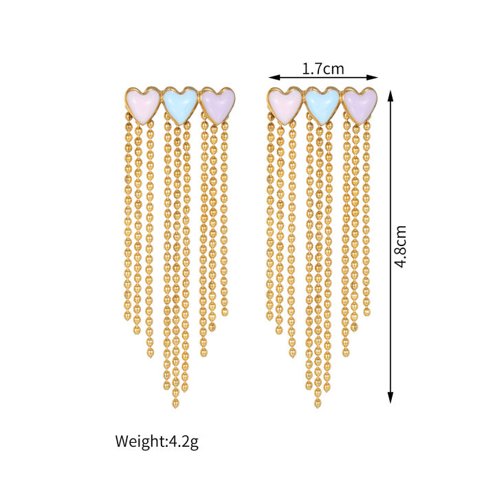 Kissmoon%20Candy%20Color%20Heart-shaped%20Tassel%20Earring%20for%20Women%20Stainless%20Steel%20Trendy%20Oil%20Dripping%20Heart%20Drop%20Earring%20Jewelry%20-%20Image%202