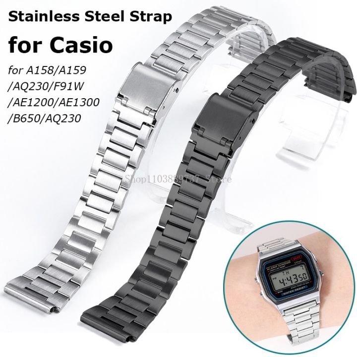 for Casio Stainless Steel Strap 18mm Metal Watchband for A158/A159/AQ230/F91W/AE1200/AE1300/B650/AQ230 Square Bracelet Wristbelt