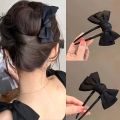 1pc Fashion Women's Bow U-shaped Hair Clip Suitable for Girl Daily Wear Accessory Elegant Black Boutique Hairpin Hair Accessory. 