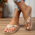 Women's fashion trend, anti slip, wear-resistant, comfortable soft bottom, ethnic style flat heel flip flops.