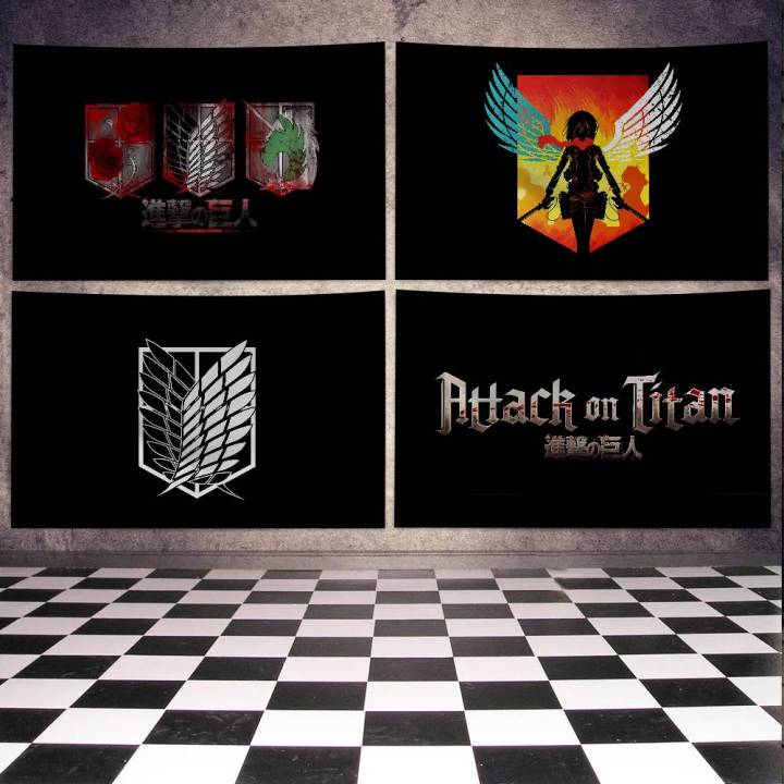 Anime Attack On Titan Logo Flag Banners Four Hole Flag Polyester Outdoor Decor Room Aesthetic