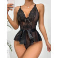 Sexy Lingerie Lace Transparent One Piece Bodysuit For Women Hollow Out Underwear Lace Up Teddy Erotic Lingerie Babydoll Leotards. 