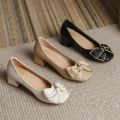 2024 Women 5cm High Heels Elegant Valentine Pumps Female Square Toe Block High Heels Lady Sweet Ribbon Bowknots Barefoot Shoes. 