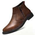 Autumn and Winter New High-Top Leather Shoes for Men, Zippered Leather Boots, Fashionable Versatile Business Casual Shoes, Men's Formal Shoes, Chelsea Boots.