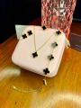 Black Clover Stainless Steel Complete Jewellery Set double sided trendy clover necklace earring with five leaf bracelet. 