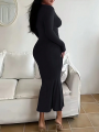 Women's Solid Long Sleeve Bodycon Dress, Chic Basic Minimalist Causual Fashion Scoop Neck Long Dress, Womenswear. 