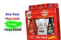 3 in 1 Pack (Red Chilli,venagar and Soya Sauce). 