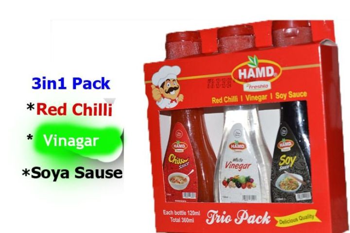 3 in 1 Pack (Red Chilli,venagar and Soya Sauce)