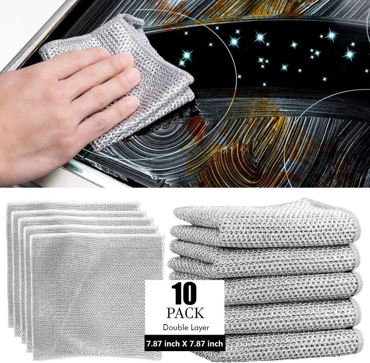 10pcs Wire Dishcloth – Single Layer & Double Layer Metal Steel Wire ...