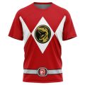 New Power Rangers Dinosaur Totem Nostalgic T-shirt for Sports and Fitness, Loose Large Size, Adult and Children's Short Sleeves.