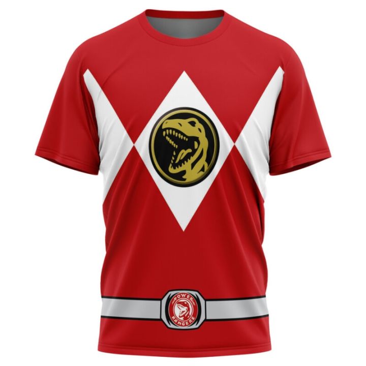 New Power Rangers Dinosaur Totem Nostalgic T-shirt for Sports and Fitness, Loose Large Size, Adult and Children's Short Sleeves