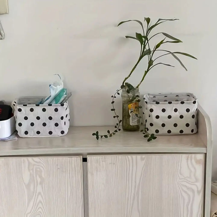 2pcs%20Cotton%20And%20Linen%20Desktop%20Storage%20Box%20Small%20Foldable%20Canvas%20Storage%20Basket%20With%20Handle%20Small%20Fresh%20Waterproof%20Storage%20Basket%20-%20Image%205