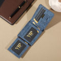 Vintage Matte Leather Men's Wallet - Coffee Tri-fold with Multi-Card Slots, Money Clip, and Eyelet Detail. 