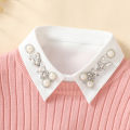 Women's Handmade Nail Half Round Bead Pointed Neck Chiffon Fake Collar Versatile Decoration Half Shirt Style Fake Collar. 