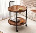 Wooden Round 2-Tier Serving Trolley. 