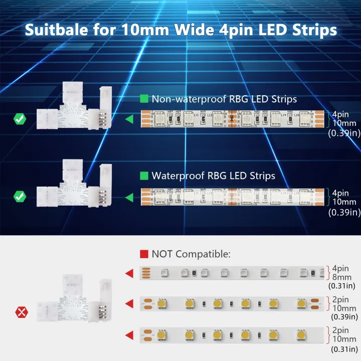Aokin%2010%20Pack%204-Pin%20RGB%20LED%20Light%20Strip%20Connectors%20Adapter%20Terminal%20for%2010mm(0.39%20in)%20SMD%205050%20RGB%20Flexible%20LED%20Strips%20Extension%20-%20Image%202