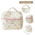 Makeup Bag Women Cotton Quilted Floral Cosmetic Bag Cosmetic Organizer Bow Flower Cloth Handbag Portable Travel Toiletry Bag. 