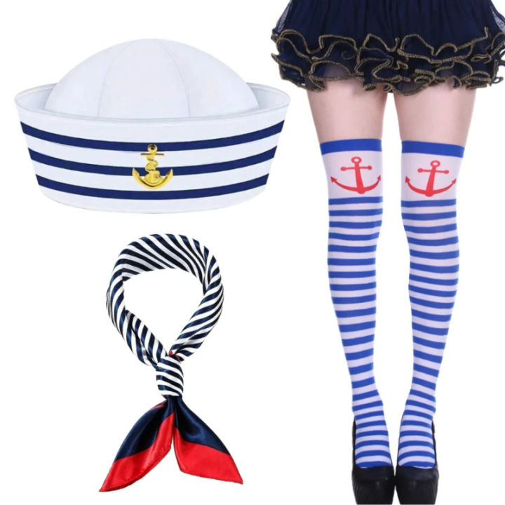 1 Set Sailor Hat,Captain Hat,Party Leader Hat Scarf,Suitable for Party,Retirement Party,Summer Cruise,Adult Party,Music Festival