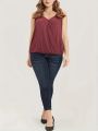 Women's V Neck Top Fashion Plus Size 1XL-5XL Summer Solid Cross Connection Tank Top Ladies Casual Sleeveless.