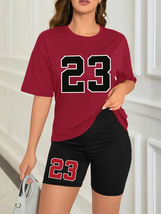 Women's%20Summer%20Set%20Number%2023%20Print%20Casual%20Shorts%20Set%20Sports%20Women's%20Shirt%20Shorts%202%20Piece%20Street%20Wear%20Set%20Womens%20Summer%20Clothes%20-%20Image%203