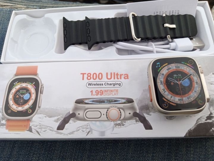 T800 ultra smart watch with extra belt | wireless charging, 1.99 infinite display