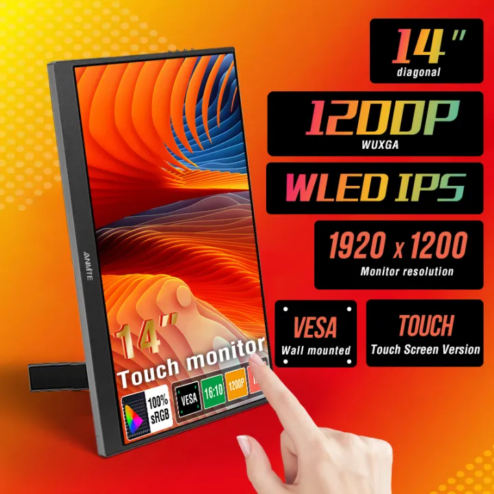 14.1 inch Touch Screen Portable Monitor IPS Second Game Screen Extended Display for Laptop with Bracket For xbox/raspberry Pi