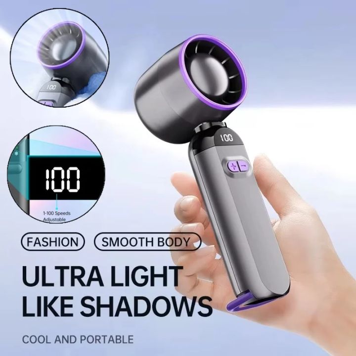 Turbo Fan Foldable Handheld Small USB Charging Fan with Digital Display Screen, Suitable for Outdoor Travel and Desktop Use
