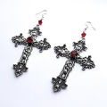 Goth Large Detailed Cross Black Drill Jewel Earrings Silver Color Gothic Punk Jewellery Fashion Gorgeous Statement Women Gift. 