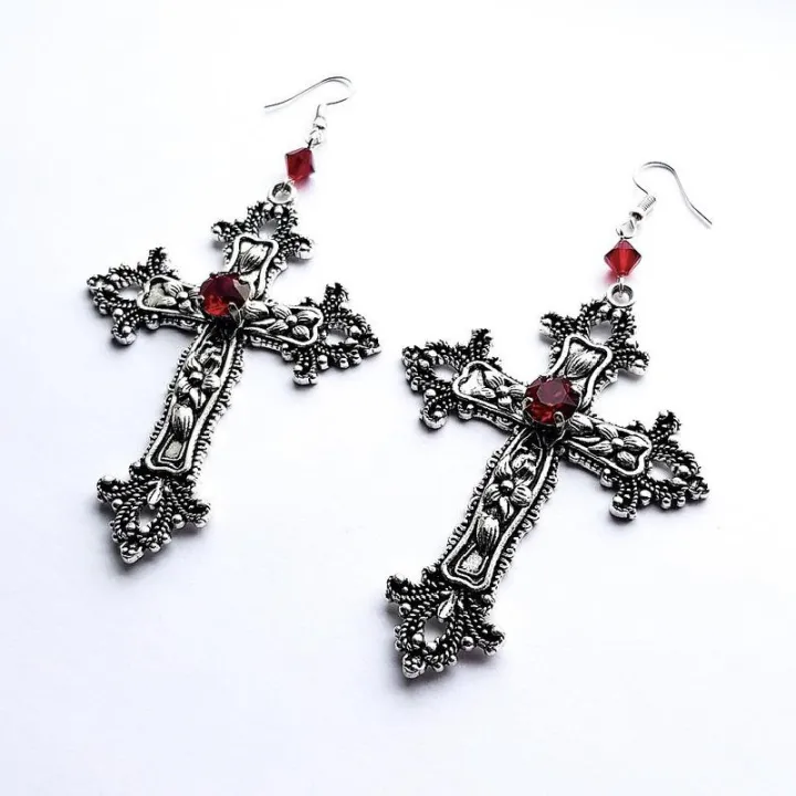 Goth%20Large%20Detailed%20Cross%20Black%20Drill%20Jewel%20Earrings%20Silver%20Color%20Gothic%20Punk%20Jewellery%20Fashion%20Gorgeous%20Statement%20Women%20Gift%20-%20Image%202