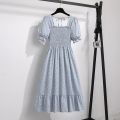 Spring Summer Chiffon Dresses Fashion Female Elastic Waist Short Sleeve Pleated Casual Dress Women A-line Dresses Vestidos. 