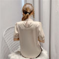 Women Summer Style Blouses Shirts Lady Fashion Casual Puff Short Sleeve O-Neck Solid Pearl Blouses Tops WY0227. 