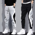 Autumn Men's Wide Loose Casual Pants Mens Patchwork Nine-point Sports  Elastic Rope Breathable Tie-foot Trousers. 