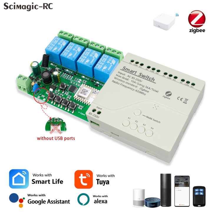4CH Tuya Zigbee Relay Smart Home Switch Module APP Remote Control Wireless Radio Relay Light Switch for Zigbee Gateway Hub lightify