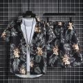 Floral Design Summer Beach Suit Men's Polo Shirt Oversized 3/4 Sleeves Shirt+shorts. 