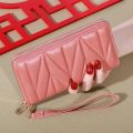 Fashion Quilted Long Wallet For Women, Zipper Around Clutch Coin Purse, Multi Card Slots Mobile Phone Bag. 