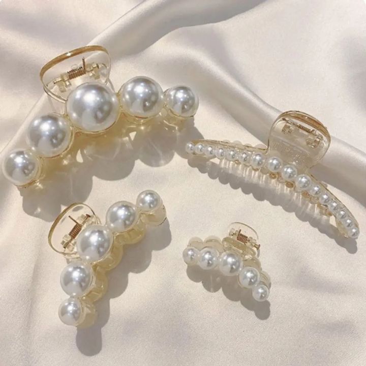 YS00168/---4pcs%20Large%20Shark%20Clip%20Hair%20Accessories%20Temperament%20Versatile%20Simple%20And%20Generous%20Fashionable%20Gentle%20Pearl%20Grab%20Clip%20-%20Image%203
