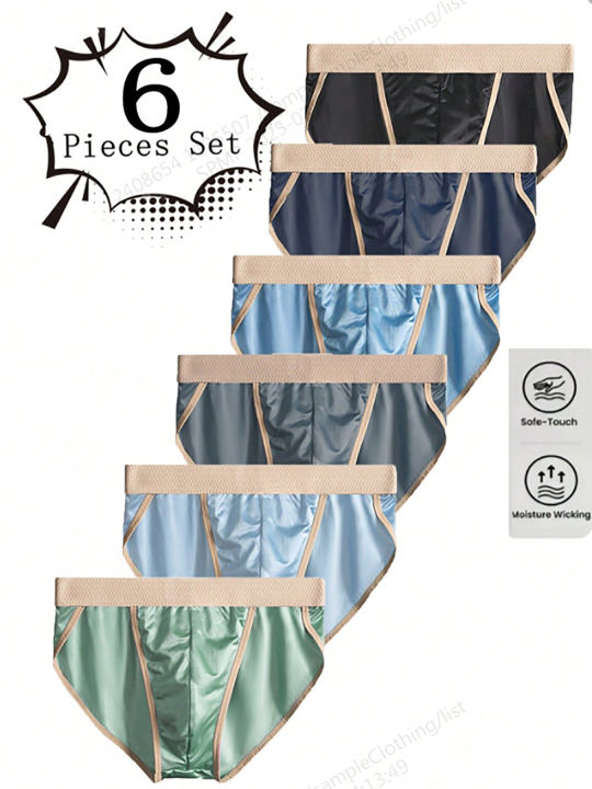 6 Pieces Men's Ice Silk Underwear High Luxury Satin Oil Gloss Cloth Large Size Briefs Loose Breathable Quick Drying Men Panties