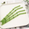 2/4Pcs Bamboo Design Drinking Glass Straws High Borosilicate Straw Set with Brush Milk Shake Coffee Cocktail Straw Bar Drinkware.
